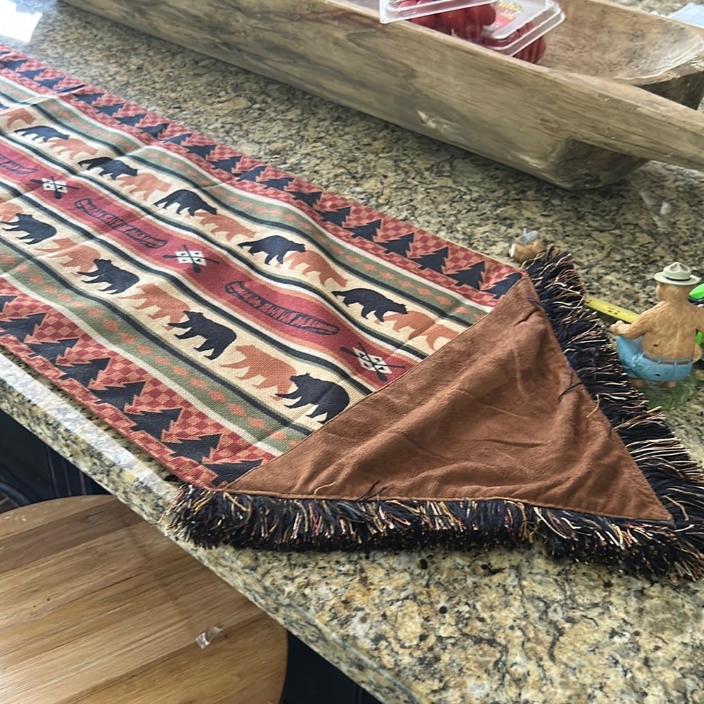 Bear Mountain 70” Table Runner with fringed ends